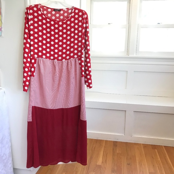 IZURIA Polka Dot Gingham Check Maxi Dress Red and White Women’s Plus Size 1X - Picture 1 of 16